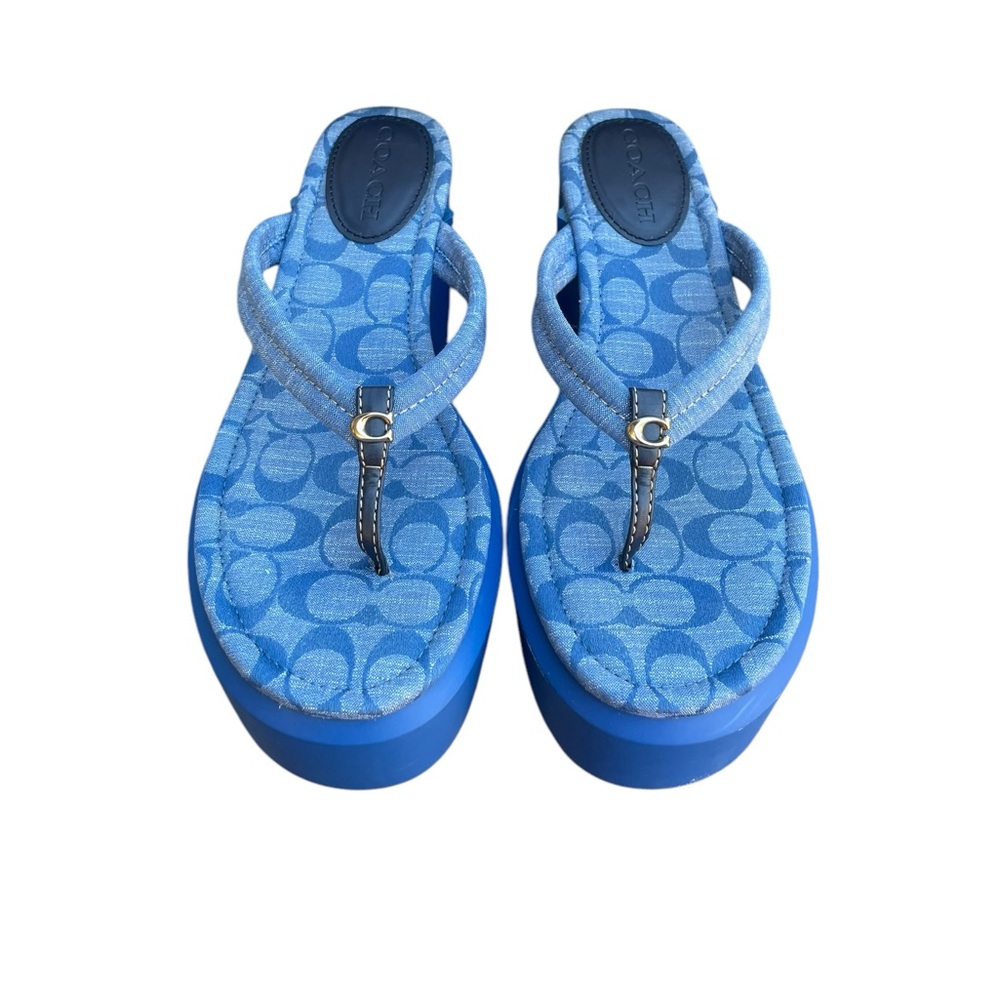 Coach Franki Platform Flip Flop Blue Jacquard